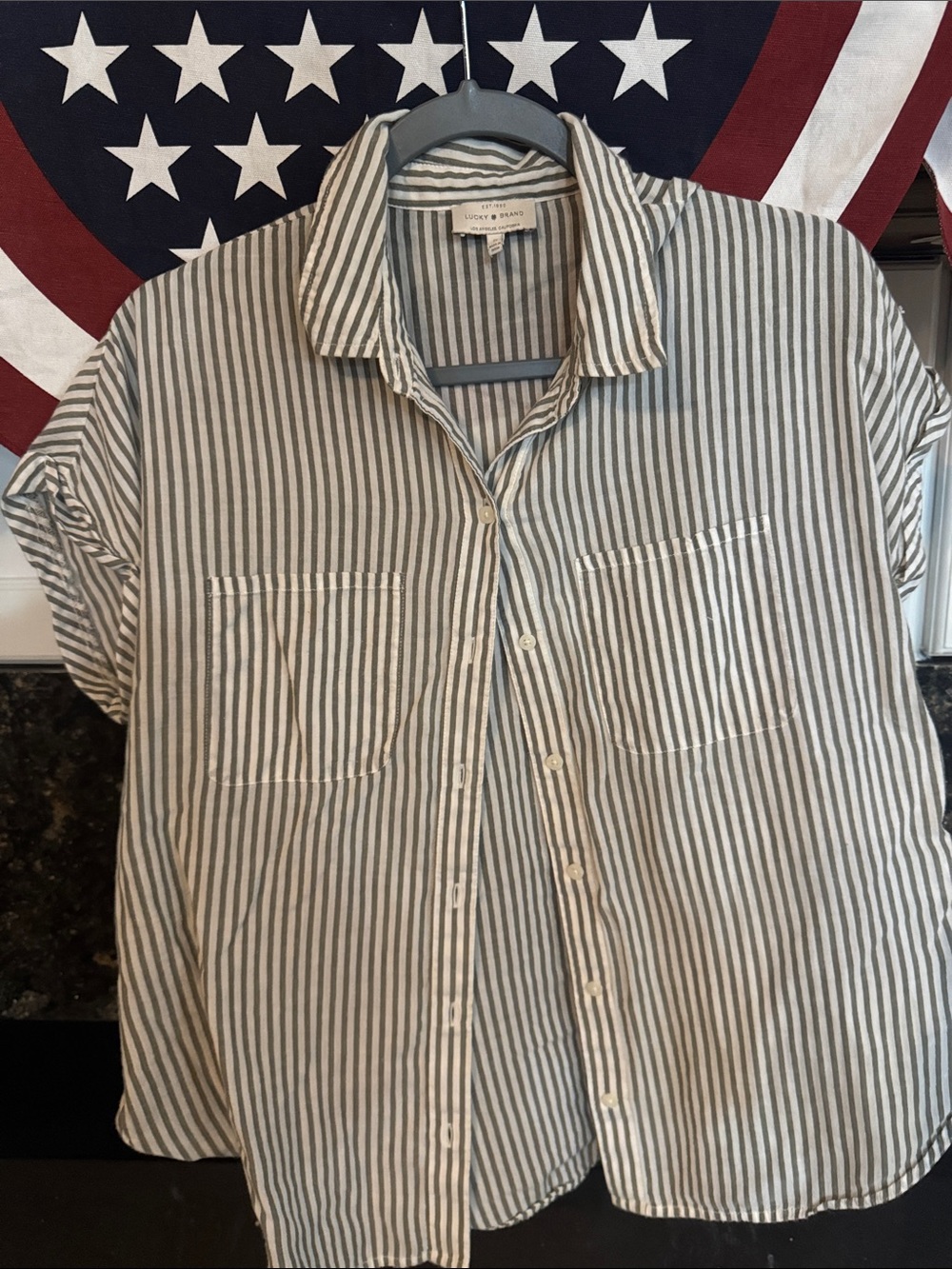 Lucky Brand Gray and White Striped Button-Down Shirt